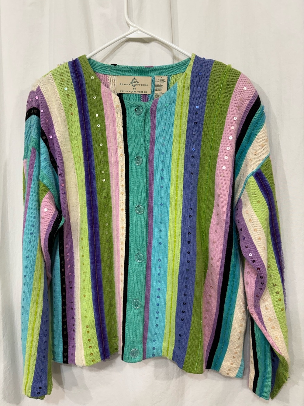 Vintage 90s Design Options Philip & Jane Gordon Rainbow Sequin Beaded Cardigan M